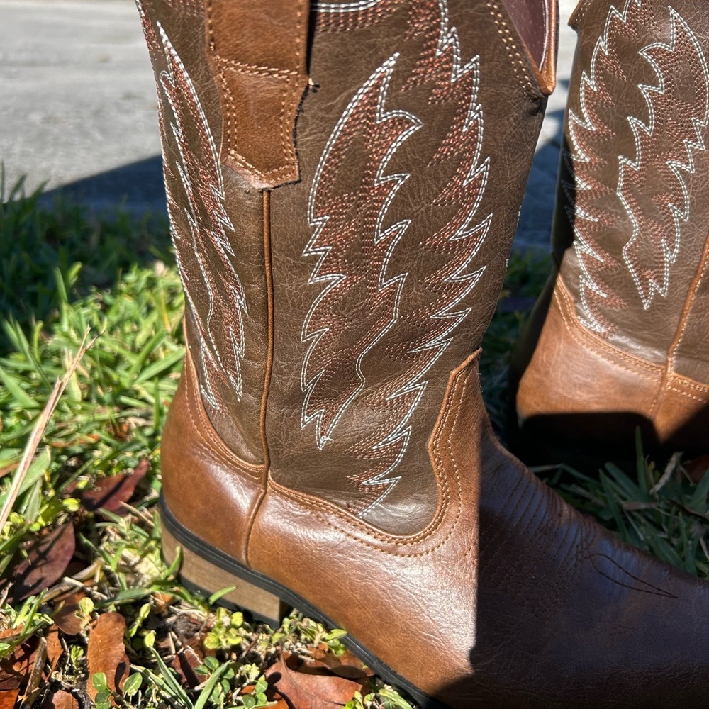 Brown leather cowboy boots